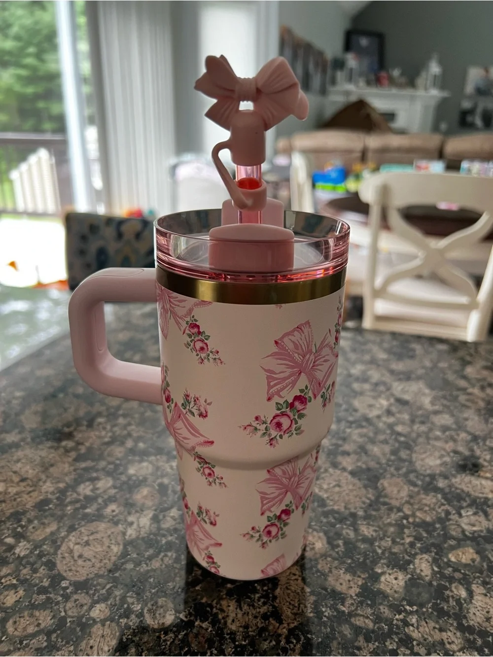 Stanley Love Shack Fancy Pink Floral Travel Tumbler with Straw Lid and Handle - Picture 9 of 11